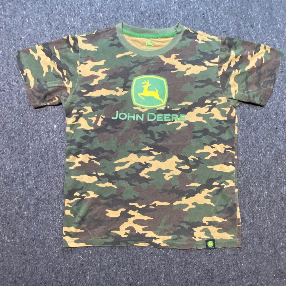 John Deere Camo T Shirt XXL 18 Boys Green Camouflage Graphic Logo Tee